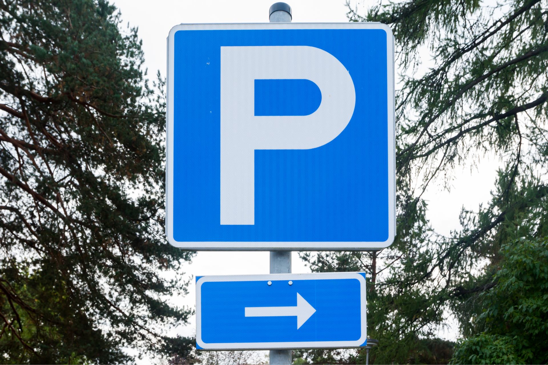 blue p sign in Crete